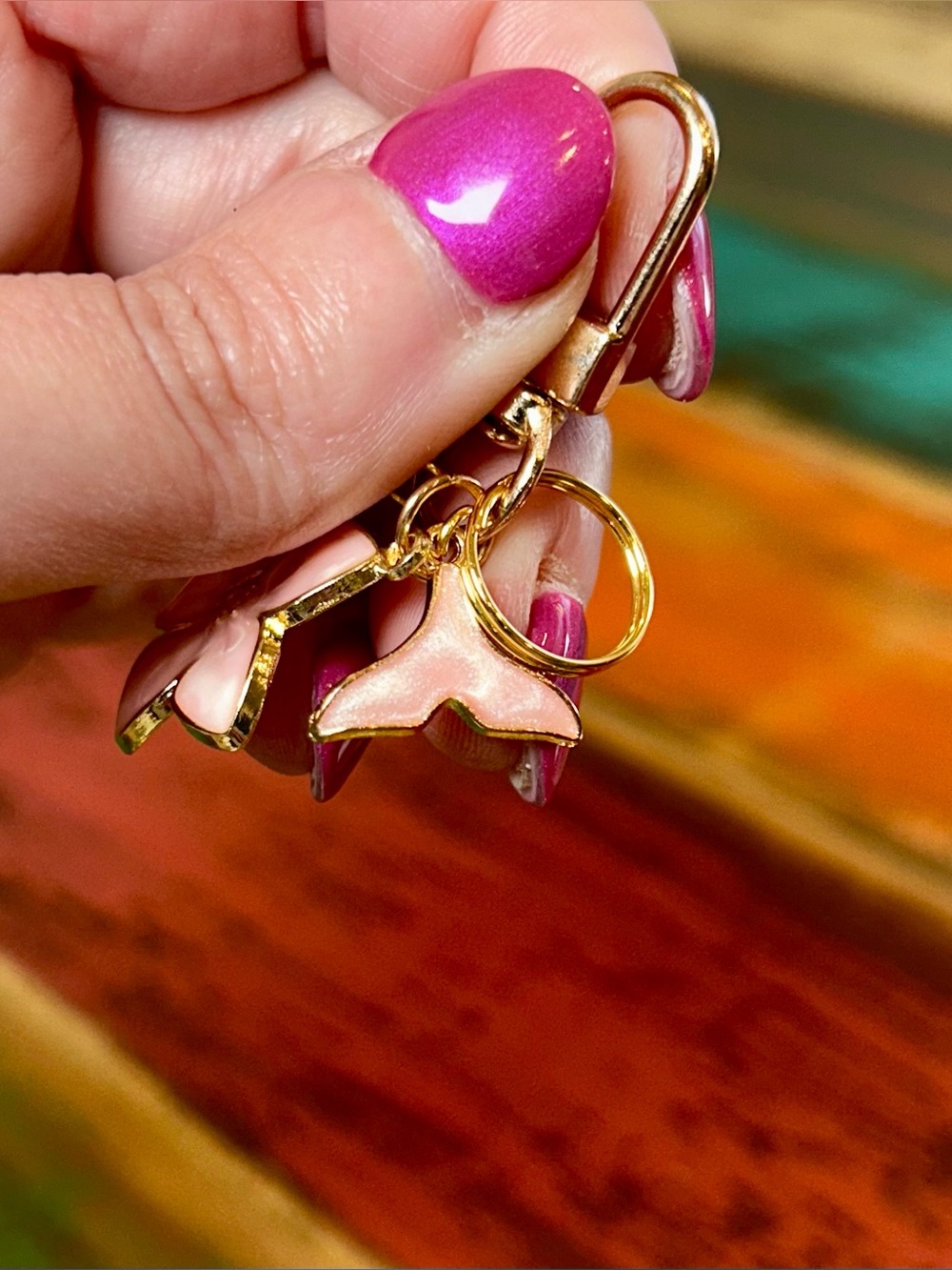 Mini Pink Enamel Coastal & Floral Keychain Charm - Picture 4 of 8